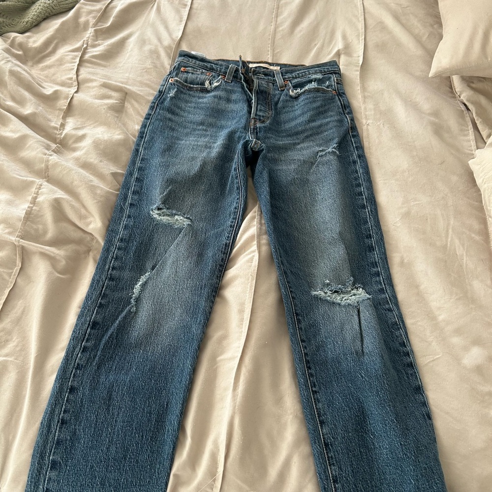 Levi's Distressed Denim Straight Leg Jeans
